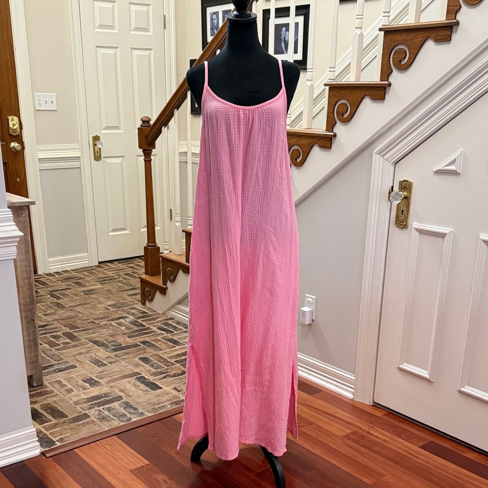 NWOT - Van Winkle & Co Pink Cotton Crinkle Gauze Chemise W/Pockets as Med